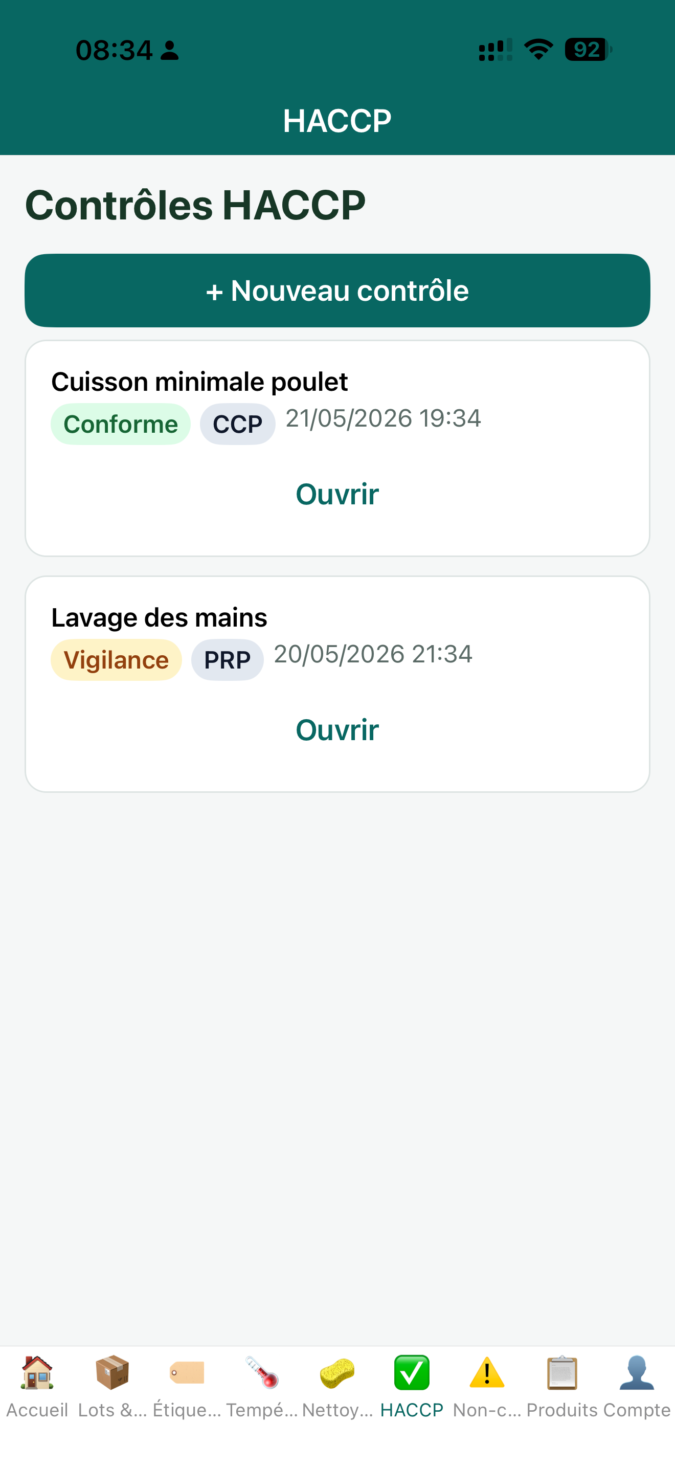 Contrôles HACCP